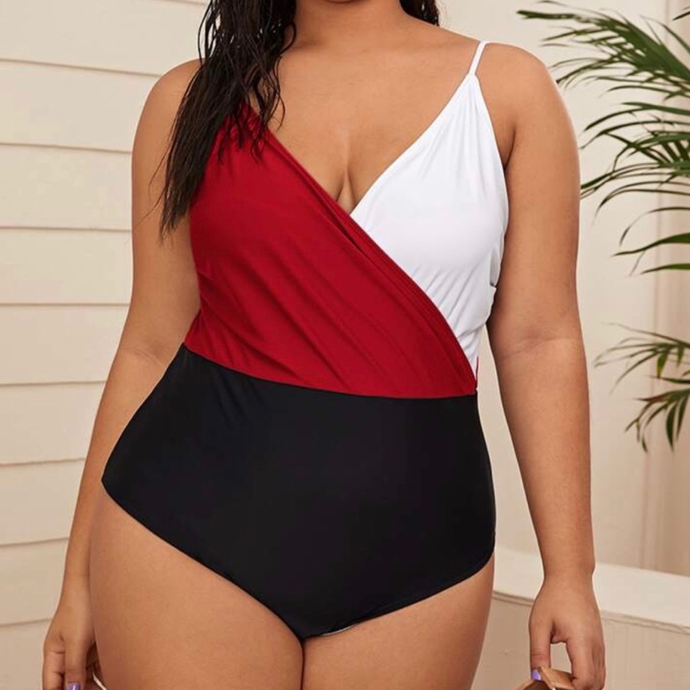 *Shein* Red color block low cut one piece. NWT!